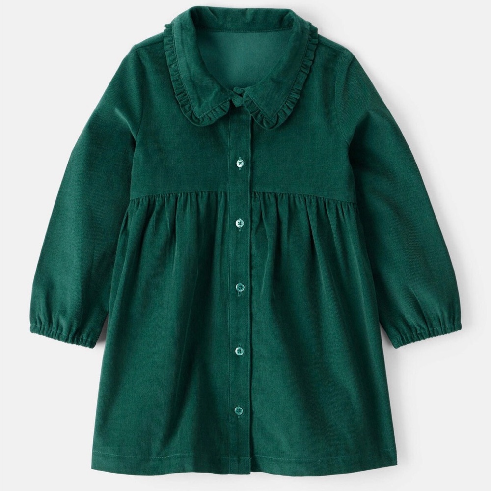 Toddler Girl Corduroy Long-Sleeve Occasion Dress - Green 2T